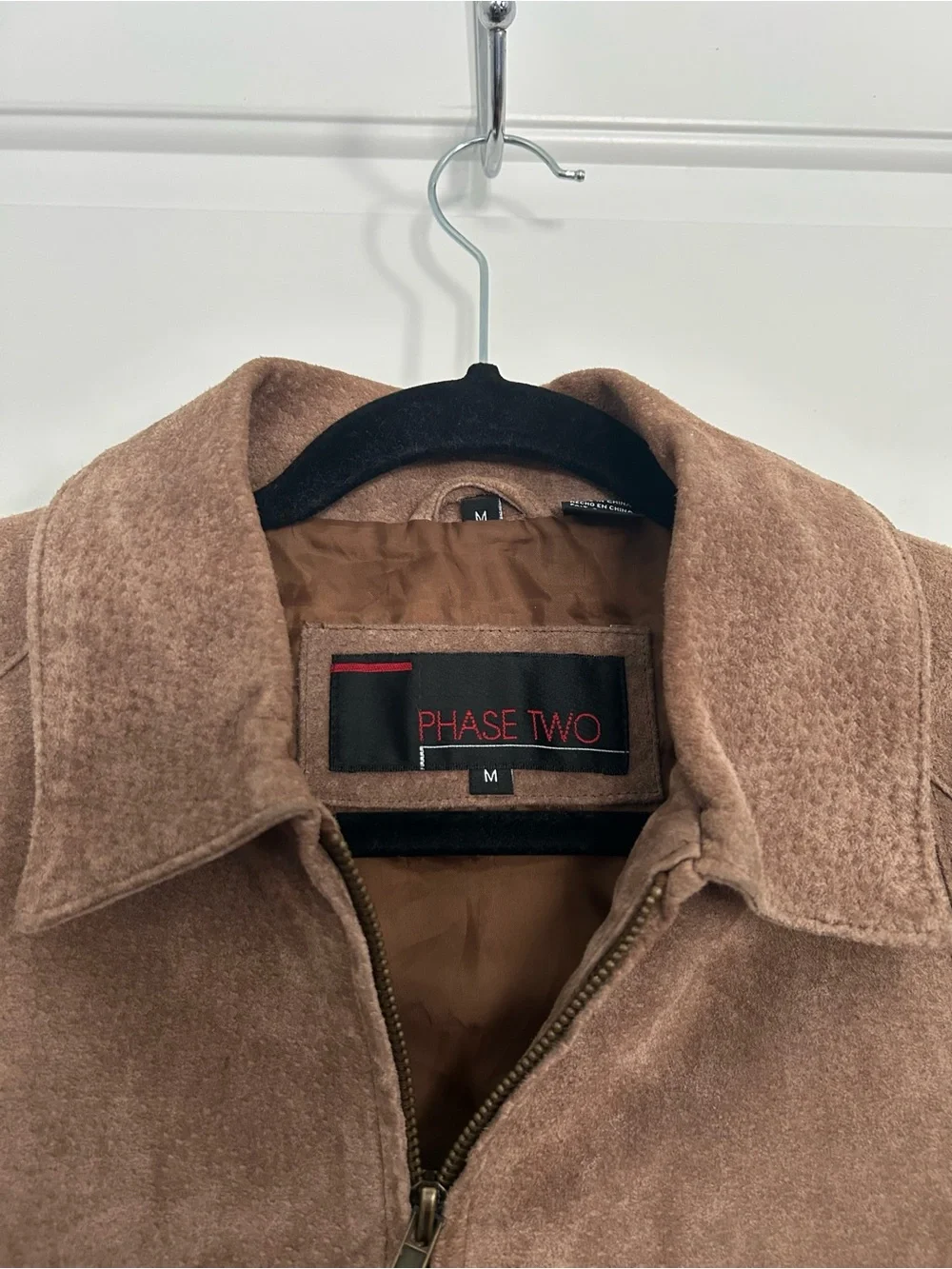 Tan Taupe Genuine Suede Zip Up Leather Jacket - Picture 2 of 8